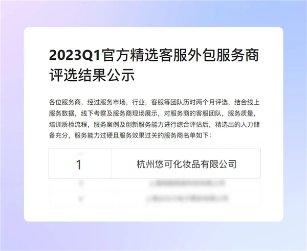 悠可入选天猫精选客服外包服务商名单，放大客服业务价值赋能更多品牌商家